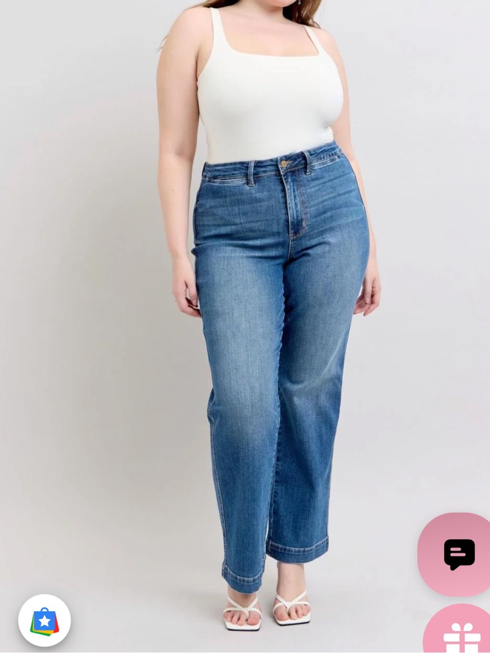 Judy Blue High Waist Contrast Thread Washed Blue Straight Leg Jeans